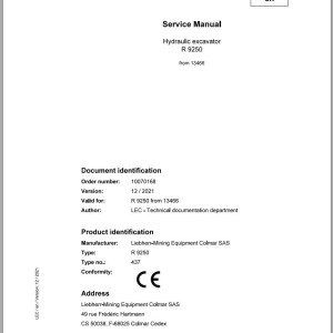 Liebherr R9250 Service Manual 10070168 12.2021