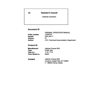 Liebherr R926 R928 Original Operators Manual 12255732 2021