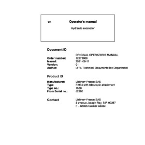 Liebherr R934 Original Operators Manual 12271966 2021