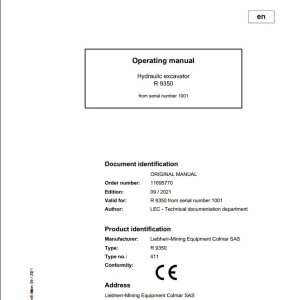 Liebherr R9350 Original Operators Manual 2021
