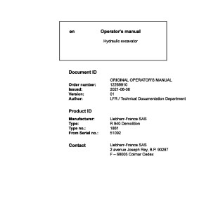 Liebherr R940 Demolition Original Operators Manual 12269910 2021