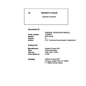 Liebherr R940 Demolition USA CAN Original Operators Manual 12269910 2021