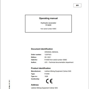 Liebherr R9400-US Original Operators Manual 2021