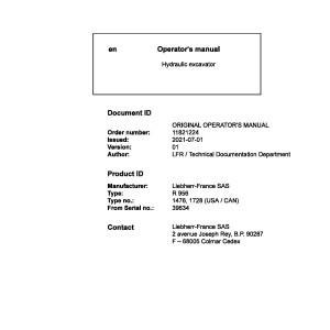 Liebherr R956 USA CAN Original Operators Manual 11821224 2021