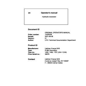 Liebherr R960 Demolition Original Operators Manual 11829208 2021