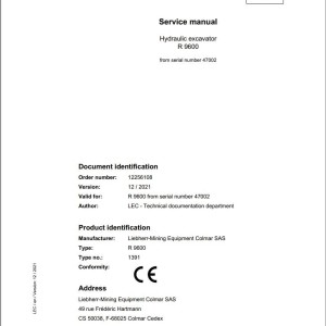 Liebherr R9600 Service Manual 12256108 12.2021