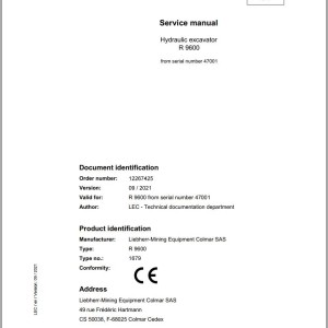 Liebherr R9600 Service Manual 12267425 09.2021