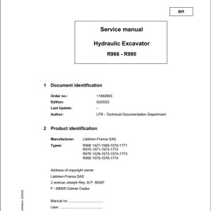 Liebherr R966 R970 R976 R980 Service Manual 11692893 02.2022