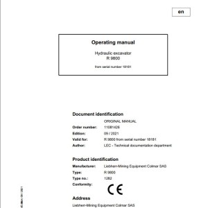 Liebherr R9800 18181 Original Operators Manual 2021