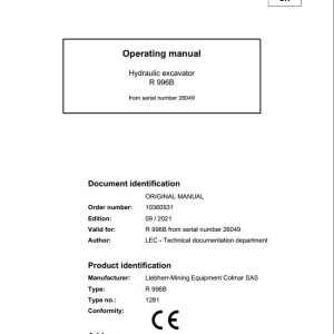 Liebherr R996B Original Operators Manual 09.2021