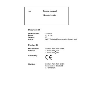 Liebherr T33-10-1695-05S T33-10-1695-3AS Service Manual 12261267 2021