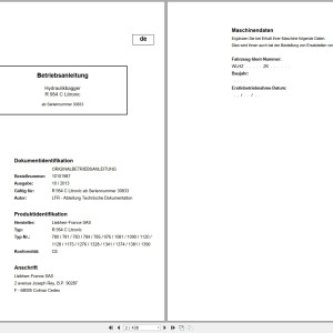 Liebherr R 954 C Litronic Operating Manual 10101987 DE