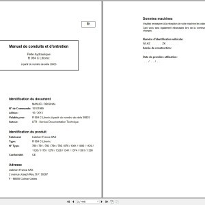 Liebherr R 954 C Litronic Operating Manual 10101987 FR