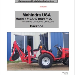 Mahindra 1710A 1710B 1710C Backhoe Operator Manual Parts Manual and Installation Instruction