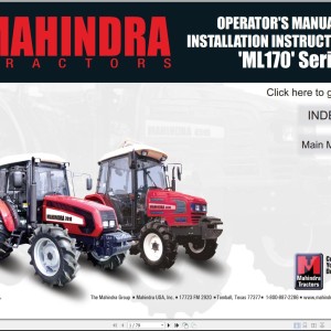 Mahindra ML170 Series Operator Manual and Installation Instruction