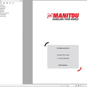 Manitou Hydrostatic Pump H1045 to H1068 Repair Manual 647039EN