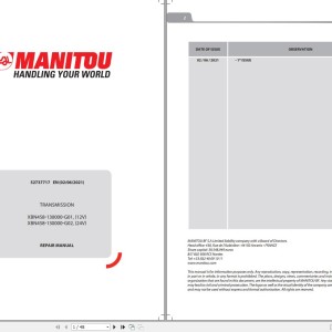 Manitou Transmission XBN458-130000-G01(12V) XBN458-130000-G02(24V) Repair Manual 52737717EN