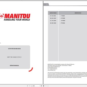 Manitou MHT 790 104JD H ST4 S1 Telehandler Repair Manual 647591EN 2020