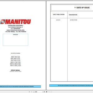 Manitou MHT780 MHT 860 MHT 950 MHT-X 780 MHT-X 860 MHT-X 950 T-E3 LT-E3 Telehandler Repair Manual 647145EN 2012