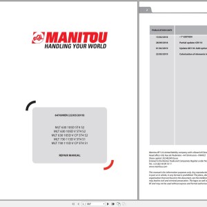 Manitou MLT 630 MLT 730 105D 115D ST4 S2 S1 Telehandler Repair Manual 647699EN 2019