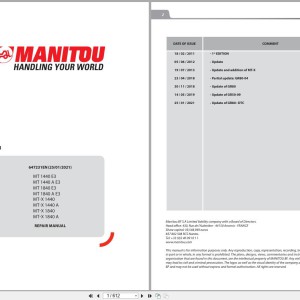 Manitou MT 1440 E3 to MT-X 1840 A Repair Manual 647231EN 2021