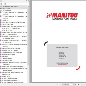 Manitou 150 AETJC 170 AETJL 150 AETJ 3D 150AETJC 3D Operator's Manual 647536