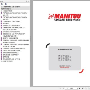 Manitou 160 ATJ 4RD ST5 S2 160 ATJ RC 4RD ST5 S2 180 ATJ 4RD ST5 S2 180 ATJ RC 4RD ST5 S2 Operator's Manual 647909EN