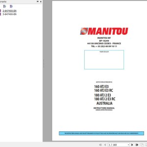 Manitou 160ATJE3 160ATJE3RC 180ATJ2E3 180ATJ2E3RC Instruction's Manual 647414