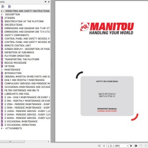 Manitou 260 TJ-XP ST3A S1 280 TJ-X ST3A S1 Operator's Manual 647771