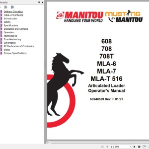 Manitou 608 708 708T MLA-6 MLA-7 MLA-T 516 Operator's Manual 50940509F