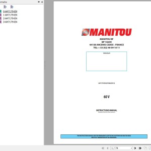 Manitou 60V Instruction's Manual 647179