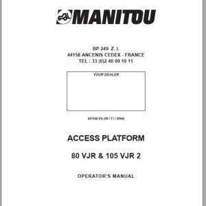 Manitou 80 VJR 105 VJR2 Operator's Manual 547356