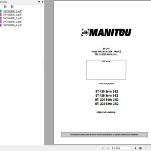 Manitou BT 420 Series 3-E2 BT 425 Series 3-E2 BTI 220 Series 3-E2 BTI 225 Series 3-E2 Operator's Manual 547918 EN