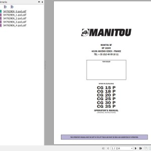 Manitou CG 15 P CG 18 P CG 20 P CG 25 P CG 30 P CG 35 P Operator's Manual 547929