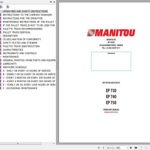 Manitou EP 730 EP 740 EP 750 Operator's Manual 647192