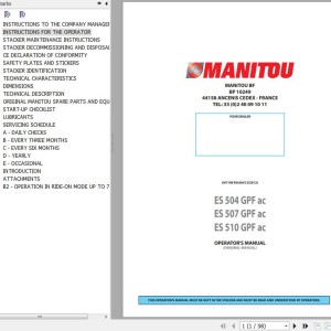 Manitou ES 504 GPF ac ES 507 GPF ac ES 510 GPF ac Operator's Manual 647109