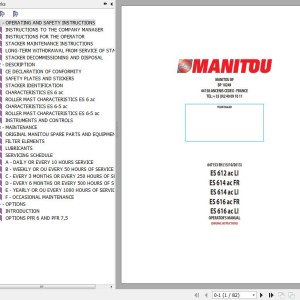 Manitou ES 612ac LI ES 614ac FR ES 614ac LI ES 616ac FR ES 616ac LI Operator's Manual 647153