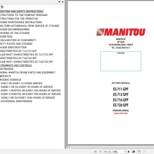 Manitou ES 711 GPF ES 713 GPF ES 716 GPF ES 720 GPF Operator's Manual 647110