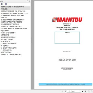 Manitou KLEOS DH 250 Operator's Manual 647244