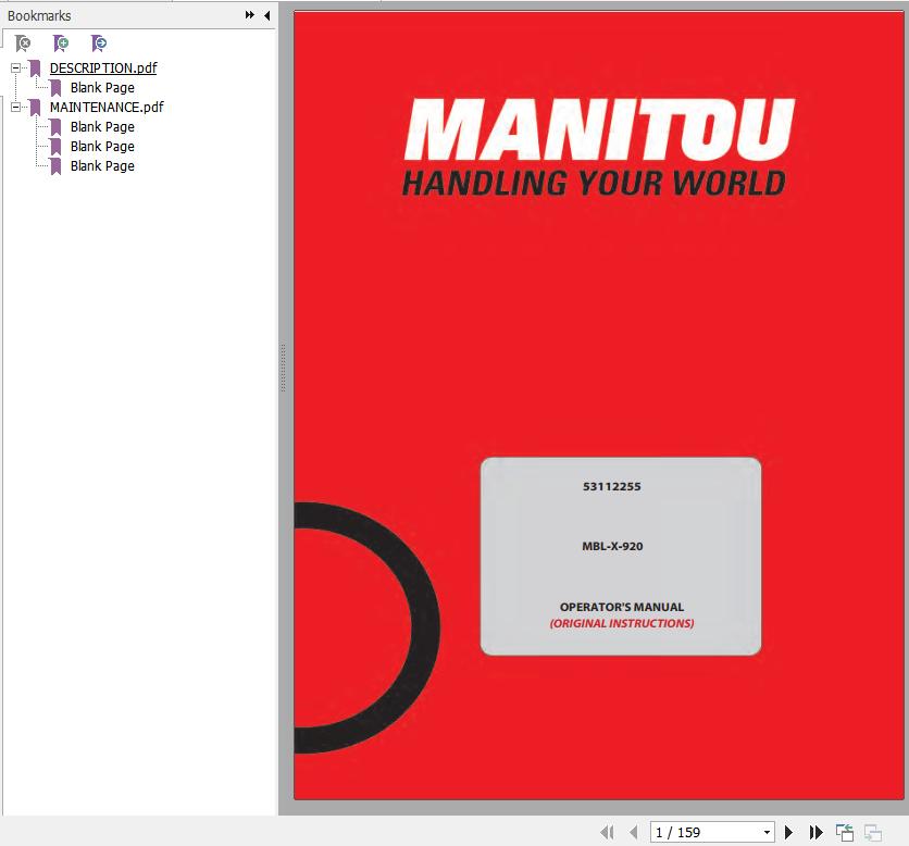 Manitou Mbl X 920 Operators Manual 53112255a