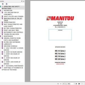 Manitou ME 315 Series 2 ME 316 Series 2 ME 318 Series 2 ME 320 Series 2 Operator's Manual 647452