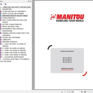 Manitou ME 315 48V S3 ME 316 48V S3 ME 318 48V S3 ME 320 48V S3 Operator's Manual 647502
