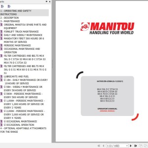 Manitou MI-X 50L D C ST3A S3 To MI-X 70 G G S1 Operator's Manual 647993EN-USM4A122021
