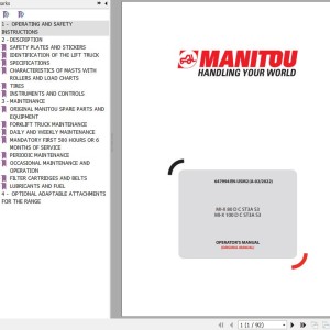Manitou MI-X 80 D C ST3A S3 MI-X 100 D C ST3A S3 Operator's Manual 647994EN-USM2A022022