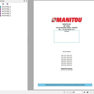 Manitou MI 15 D To MI 35 G Operator's Manual 647377 EN