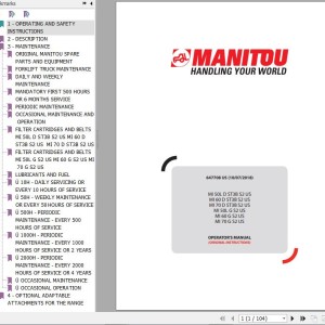 Manitou MI 50L D ST3B S2 US To MI 70 G S2 US Operator's Manual 647708 US