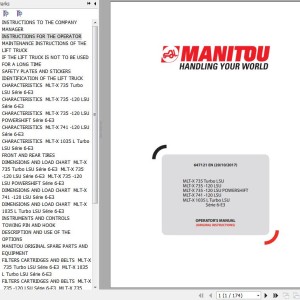 Manitou MLT-X 735 Turbo LSU Series 6-E3 To MLT-X 1035L Turbo LSU Series 6-E3 Operator's Manual 647121 EN