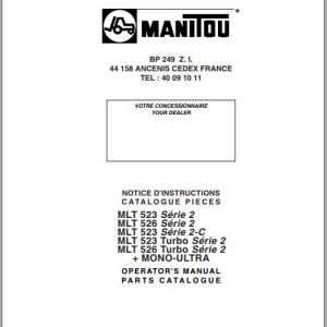 Manitou MLT 523 Series 2 MONO-ULTRA To MLT 526 Turbo Series 2 MONO-ULTRA Operator's Manual & Parts Catalog 547025 FR EN
