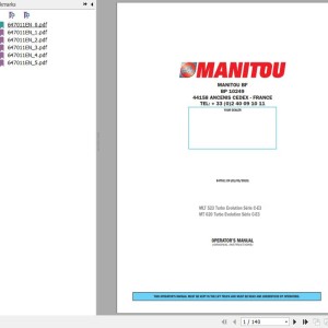 Manitou MLT 523 Turbo EVOLUTION C-E3 MT 620 Turbo EVOLUTION C-E3 Operator's Manual 647011 EN