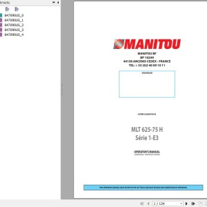 Manitou MLT 625 75 H Series 1-E3 Operator's Manual 647090 US